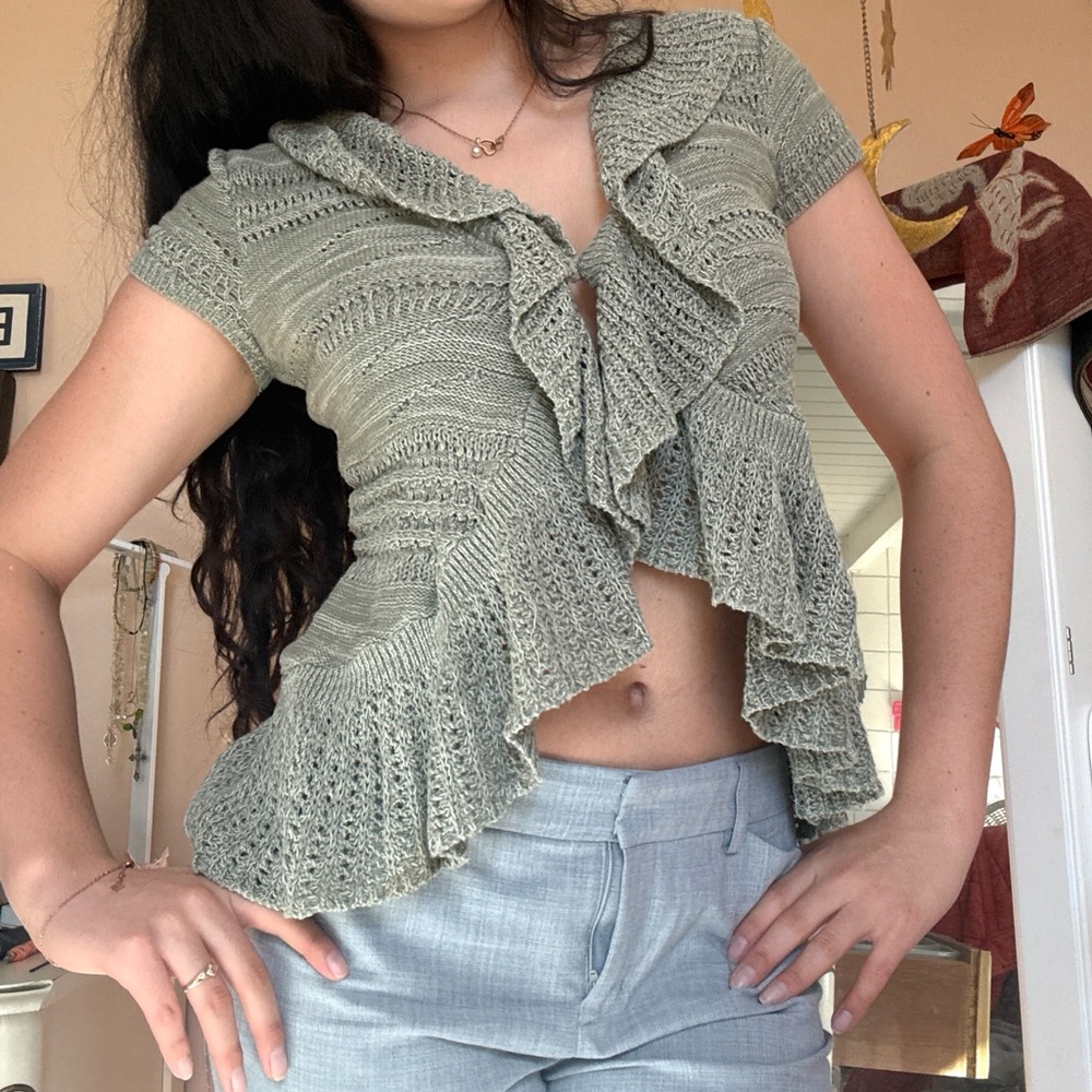 Ruffled Knit Top in Sage Green